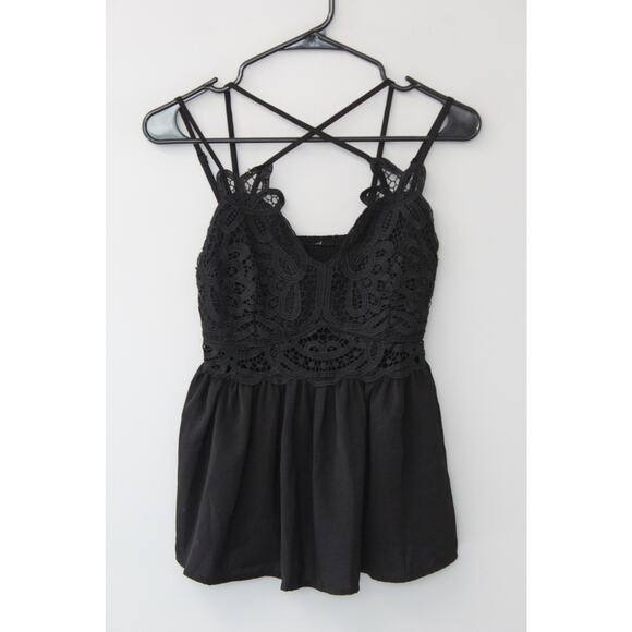 Black Lace Bodice Peplum Strappy Tank S - Picture 1 of 8